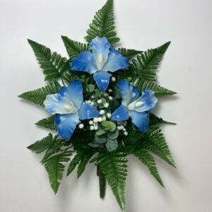 Fiori artificiali per cimitero mazzo con catleya in vetroresina blu