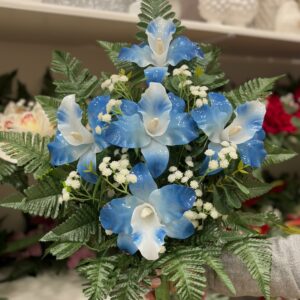 Fiori artificiali per cimitero mazzo con cinque catleya in vetroresina blu