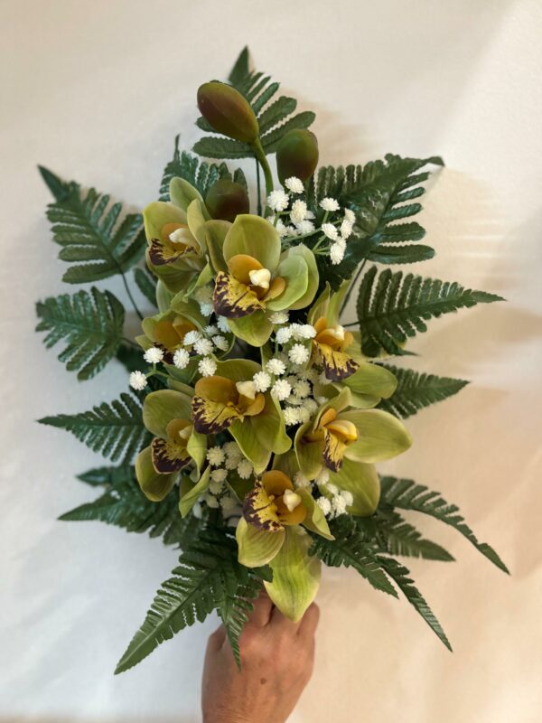 Fiori artificiali per cimitero mazzo di orchidea in silicone verde scuro