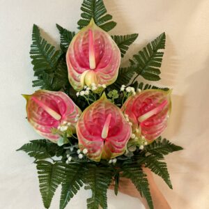 Fiori artificiali per cimitero mazzo con 4 anthurium rosa