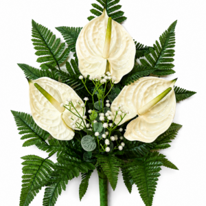 Mazzo Fiori artificiali per cimitero con tre anthurium bianchi