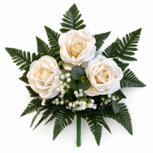 Mazzo fiori artificiali con tre rose panna per cimitero e loculi