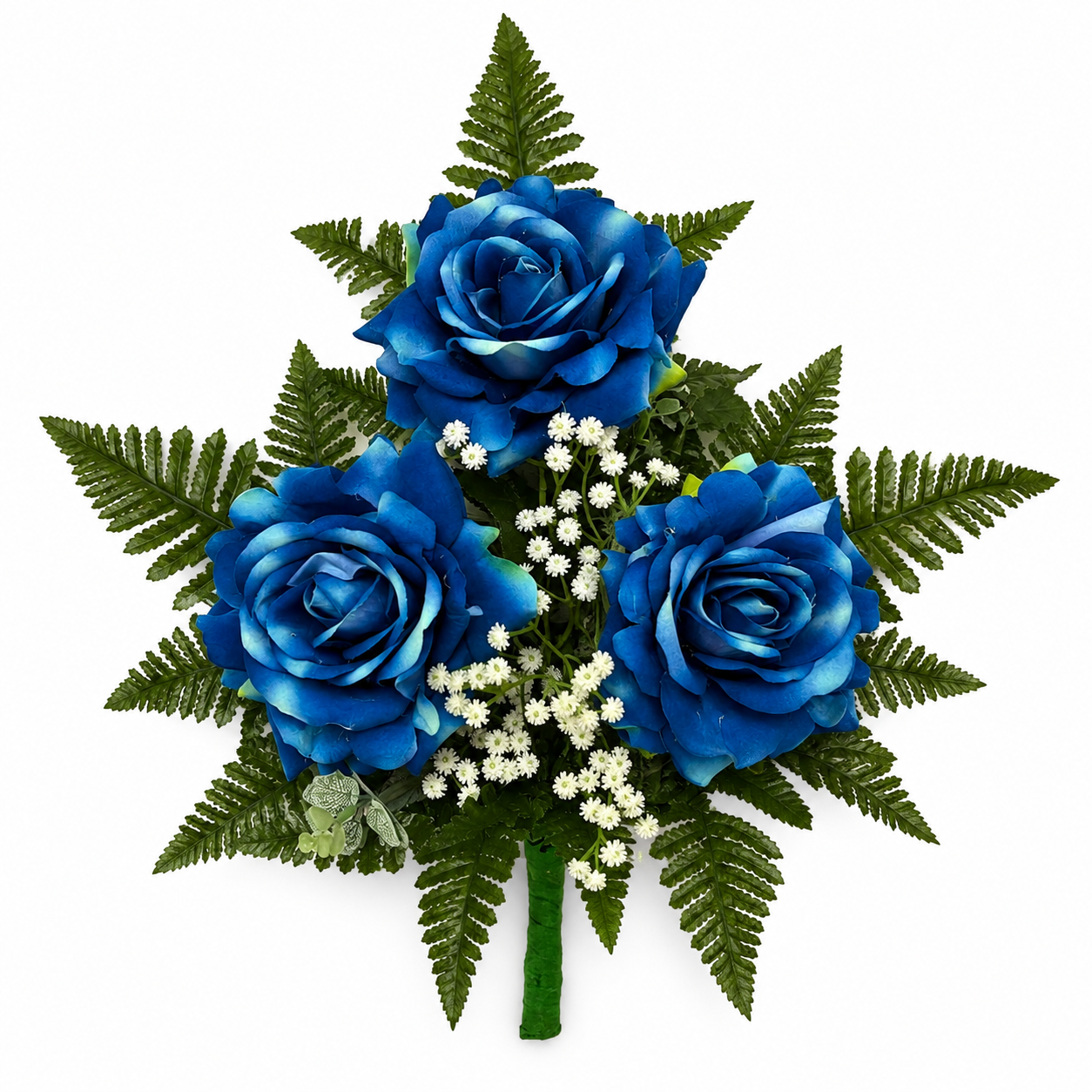 Mazzo di rose blu artificiali per cimitero e loculi