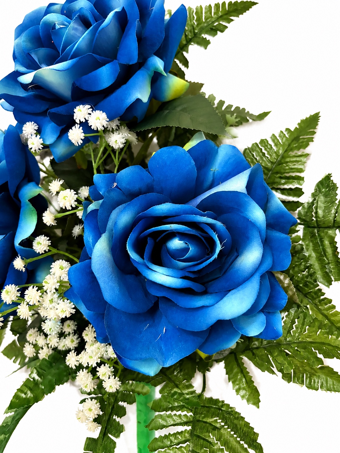 Mazzo di rose blu artificiali per cimitero e loculi - immagine 2