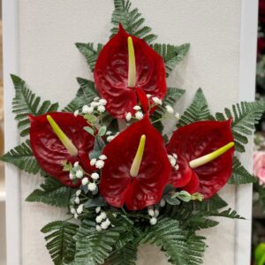 Fiori artificiali per cimitero mazzo con 4 anthurium rossi