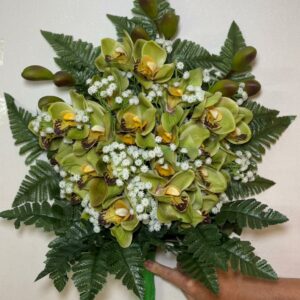 Mazzo di Fiori artificiali per cimitero mazzo con orchidee in silicone verde con sfumature