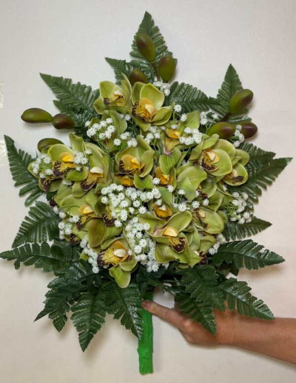 Mazzo di Fiori artificiali per cimitero mazzo con orchidee in silicone verde con sfumature