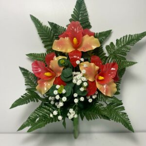 Fiori artificiali per cimitero mazzo con catleya in vetroresina rust