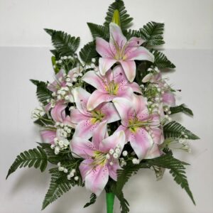 Fiori artificiali per cimitero mazzo con Lilium rosa h 60cm