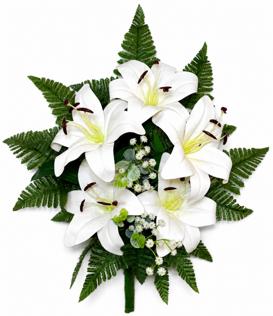 Fiori artificiali per cimitero mazzo con Lilium bianchi