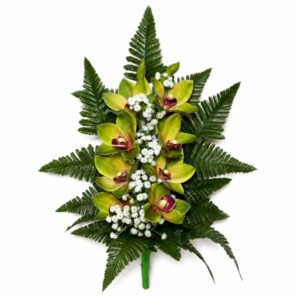 Mazzo Fiori artificiali per cimitero con orchidea verde