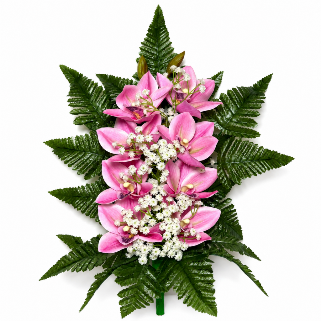Mazzo Fiori artificiali per cimitero con orchidea Rosa