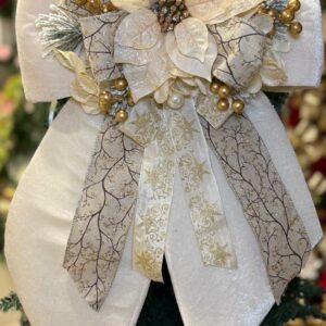 FIOCCO NATALIZIO IN VELLUTO PANNA CON STELLA DI NATALE E DECORI cm 60