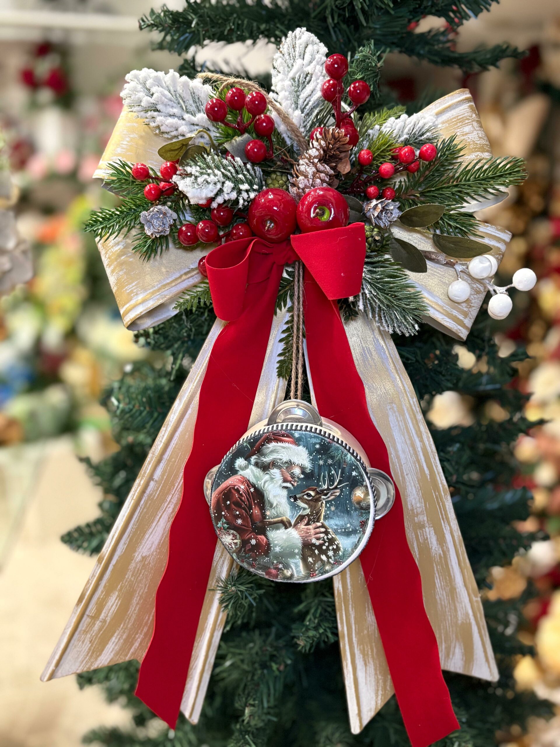 FIOCCO NATALIZIO IN METALLO CON DECORAZIONI E TAMBURELLA