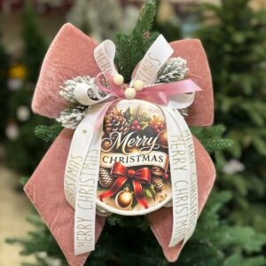 FIOCCO NATALIZIO ROSA  CON  DECORI NATALIZI E TAMBURELLA cm 25