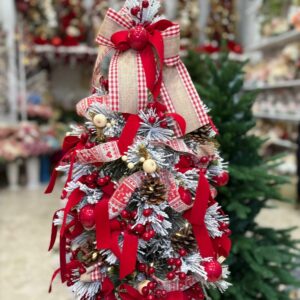 ALBERELLO NATALE INNEVATO CON DECORAZIONI ROSSE h cm 70