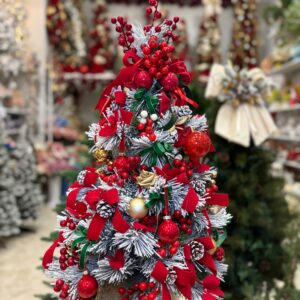 ALBERELLO NATALE CON DECORAZIONI ROSSO, ORO E VERDE h cm 70