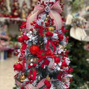 ALBERELLO NATALE CON DECORAZIONI ROSSO, ORO CON STELLINE NATALIZIE h cm 70