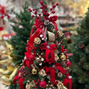 ALBERELLO NATALE VERDE CON DECORAZIONI ORO E ROSSE cm 65