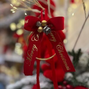 Fiocco natalzio con scritta Merry Christmas con cerchietto oro ⌀ 8