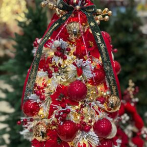 ALBERELLO NATALE INNEVATO CON PALLINE IN VETRO E DECORAZIONI ROSSE h cm 70