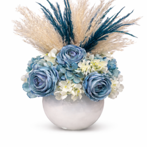 Centrotavola Fiori Artificiali Azzurri con Pampas Naturali  Ø 25 cm