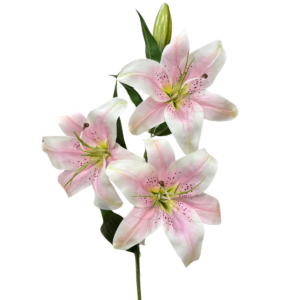Ramo Lilium a tre fiori  in silicone, rosa con sfumature h 90cm