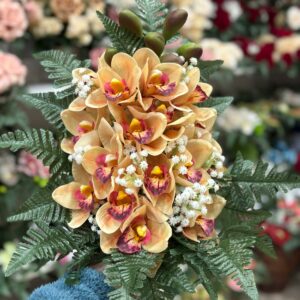 Fiori artificiali per cimitero mazzo con doppia orchidea colore salmone