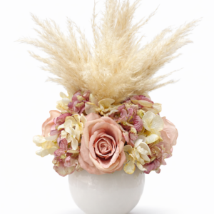 Centrotavola con pampas e fiori artificiali profumati in ampolla di vetro Ø 25 cm