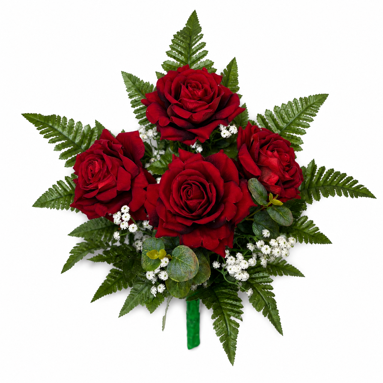 Mazzo di rose rosse artificiali in velluto per cimitero e loculi