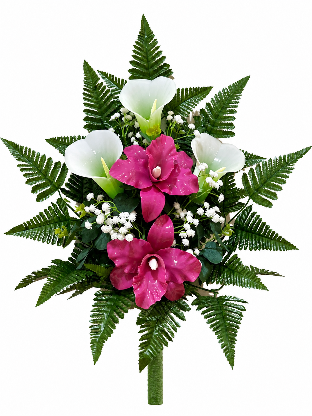 Mazzo di fiori artificiali per cimitero con Catleya e Calle in vetroresina – Composizione per loculi