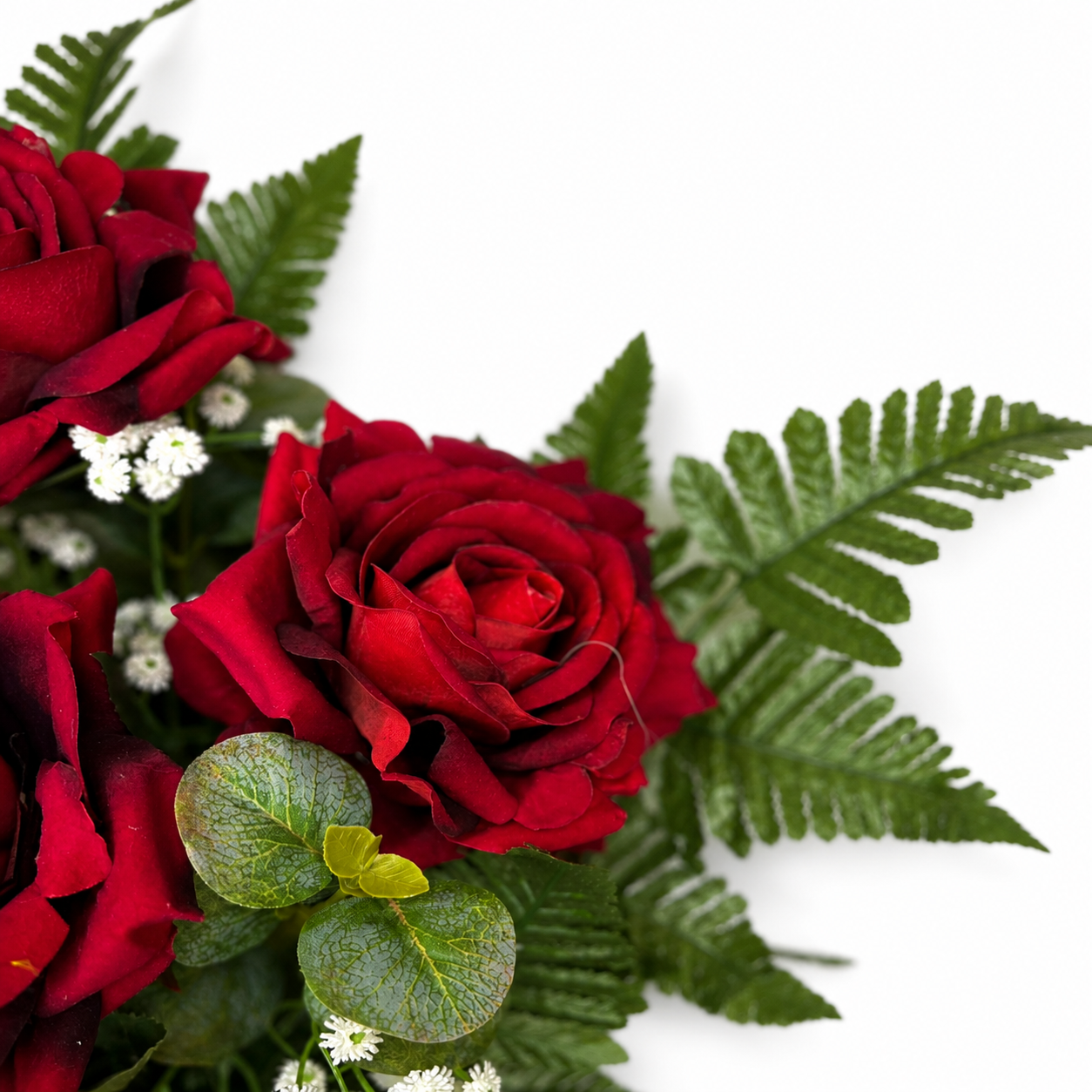 Fiori artificiali per cimitero mazzo con sette rose rosse in velluto - immagine 4