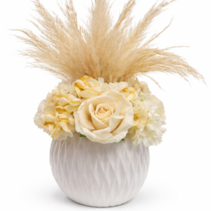 Centrotavola Fiori Artificiali Rose Panna con Pampas Ø 25