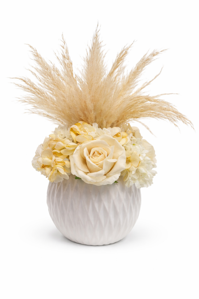 Centrotavola Fiori Artificiali Rose Panna con Pampas Ø 25