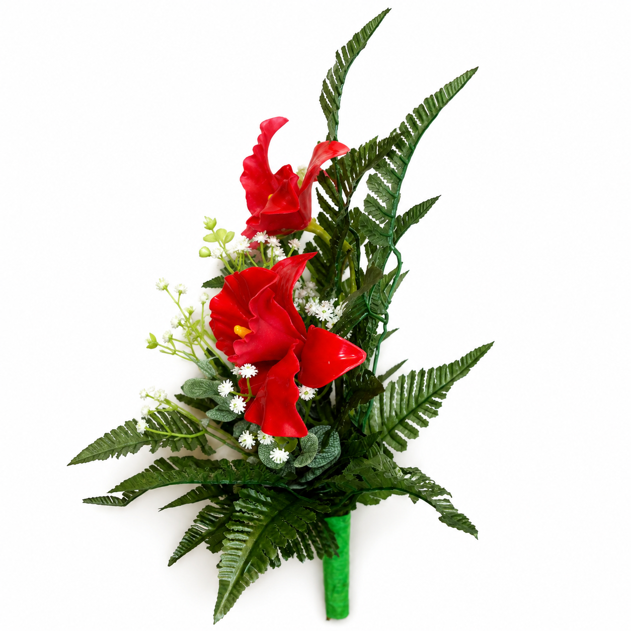 Mazzo di fiori artificiali per cimitero con tre catleya vetroresina Red - immagine 2