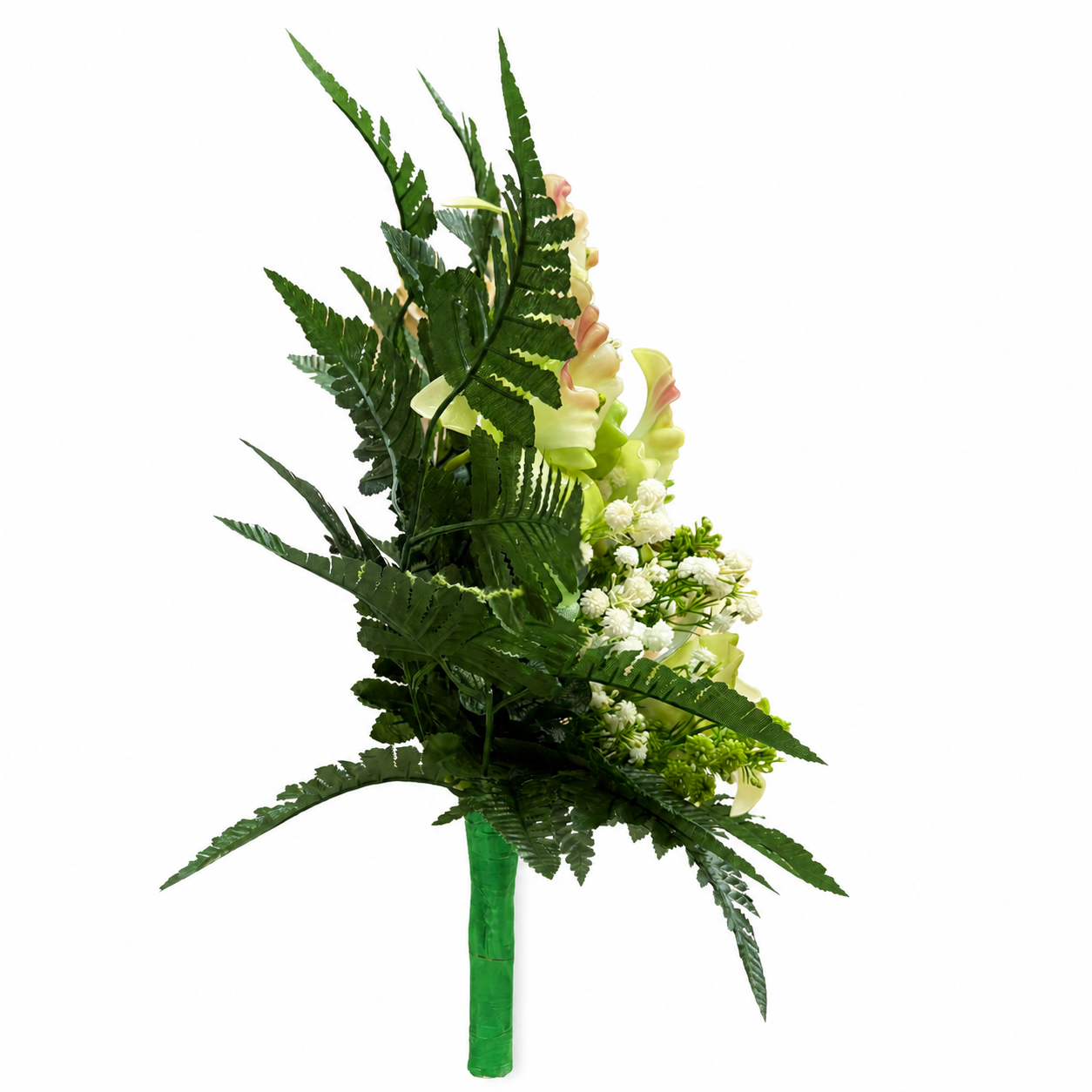 Mazzo di fiori artificiali in vetroresina per cimitero – cinque catleya verdi - immagine 4