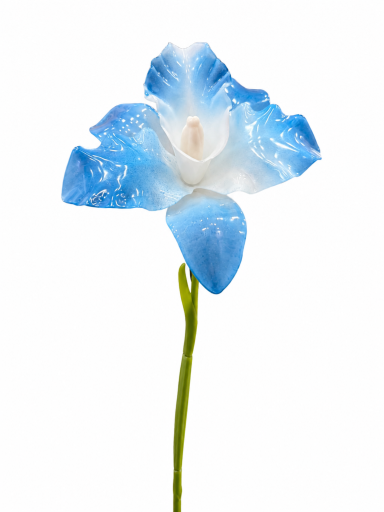 Fiore artificiale in vetroresina Cattleya blu con sfumature bianche