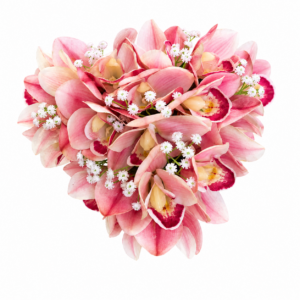 Cuore con fiori artificiali , orchidee in silicone rosa