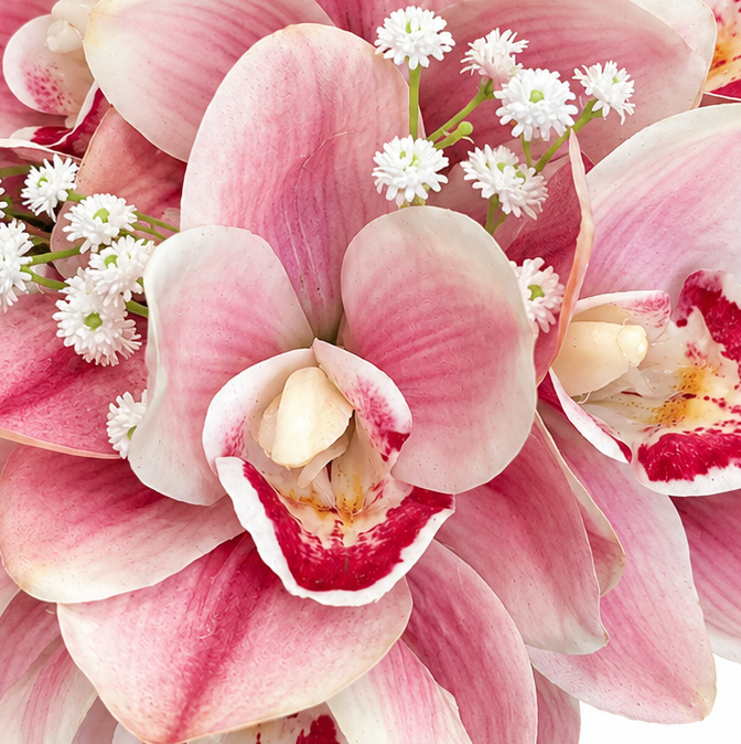 Cuore con fiori artificiali , orchidee in silicone rosa - immagine 3
