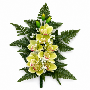 Mazzo fiori artificiali per cimitero con orchidee in silicone verde chiaro