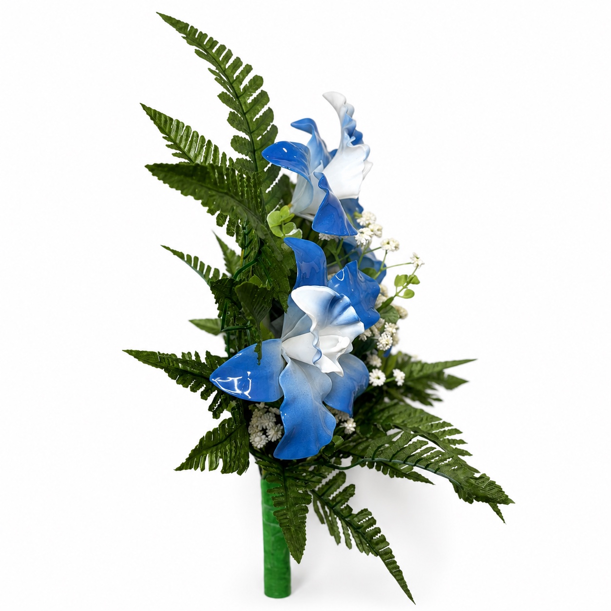 Mazzo di fiori artificiali in vetroresina per cimitero - tre catleya blu - immagine 3