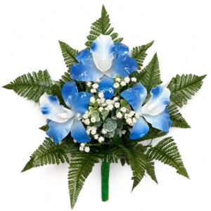 Mazzo di fiori artificiali in vetroresina per cimitero - tre catleya blu