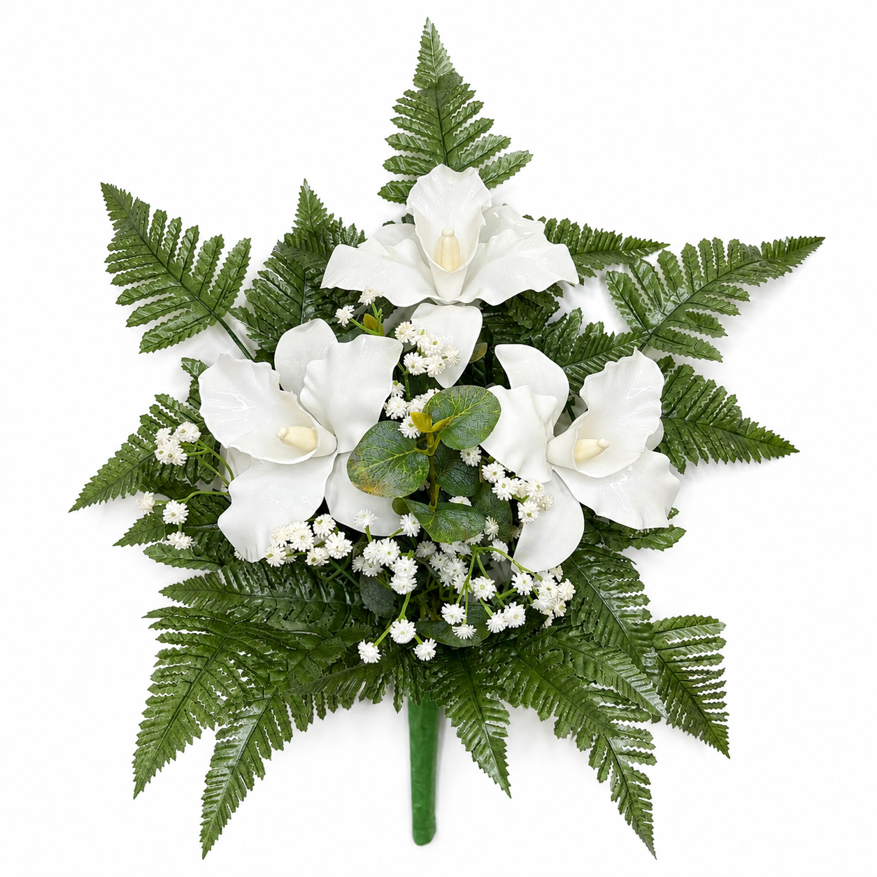 Mazzo di fiori artificiali in vetroresina per cimitero - tre catleya white