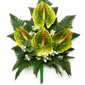 Mazzo Fiori artificiali per cimitero con quattro anthurium verdi