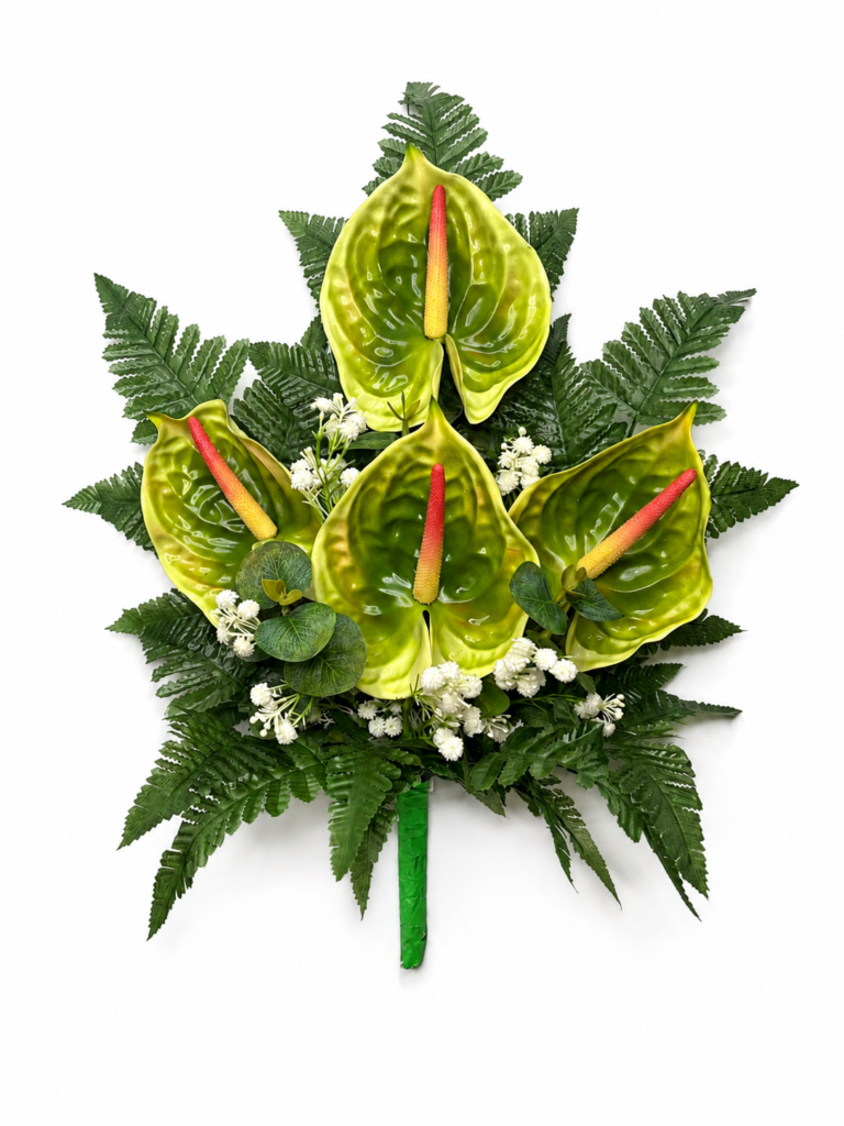Mazzo Fiori artificiali per cimitero con quattro anthurium verdi