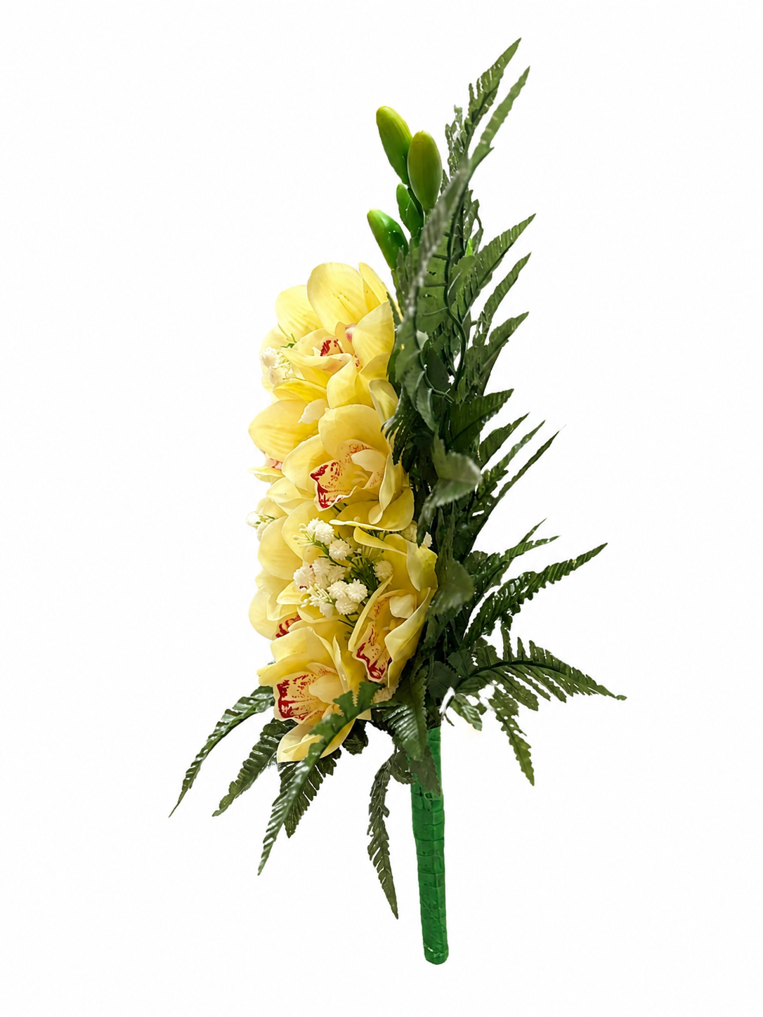 Mazzo fiori artificiali con orchidee in silicone gialle per cimitero - immagine 4