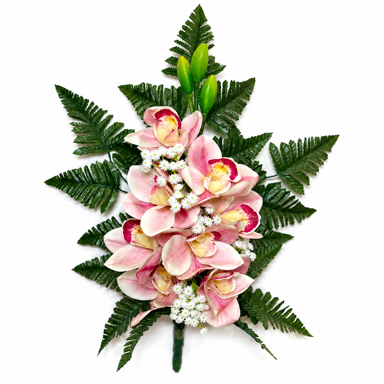 Mazzo fiori artificiali per cimitero con orchidee in silicone pink