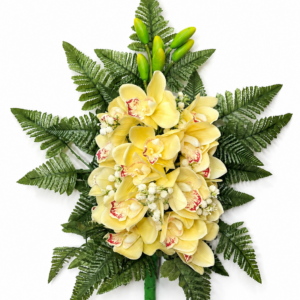 Mazzo fiori artificiali con  orchidee  in silicone gialle per cimitero
