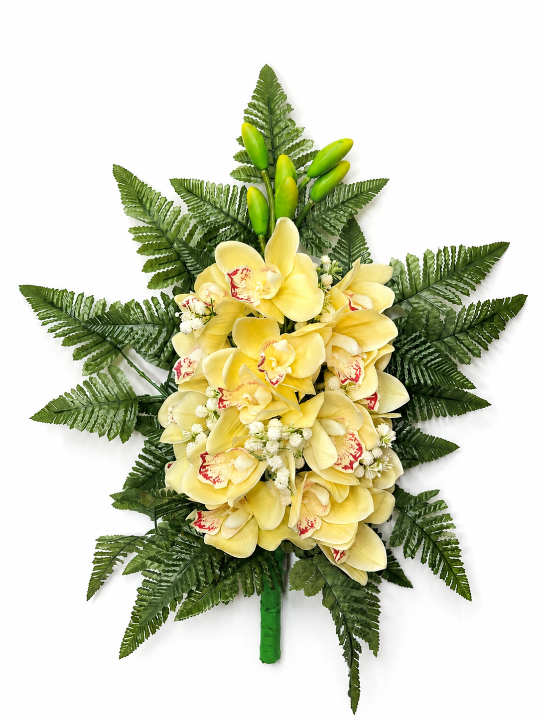Mazzo fiori artificiali con orchidee in silicone gialle per cimitero