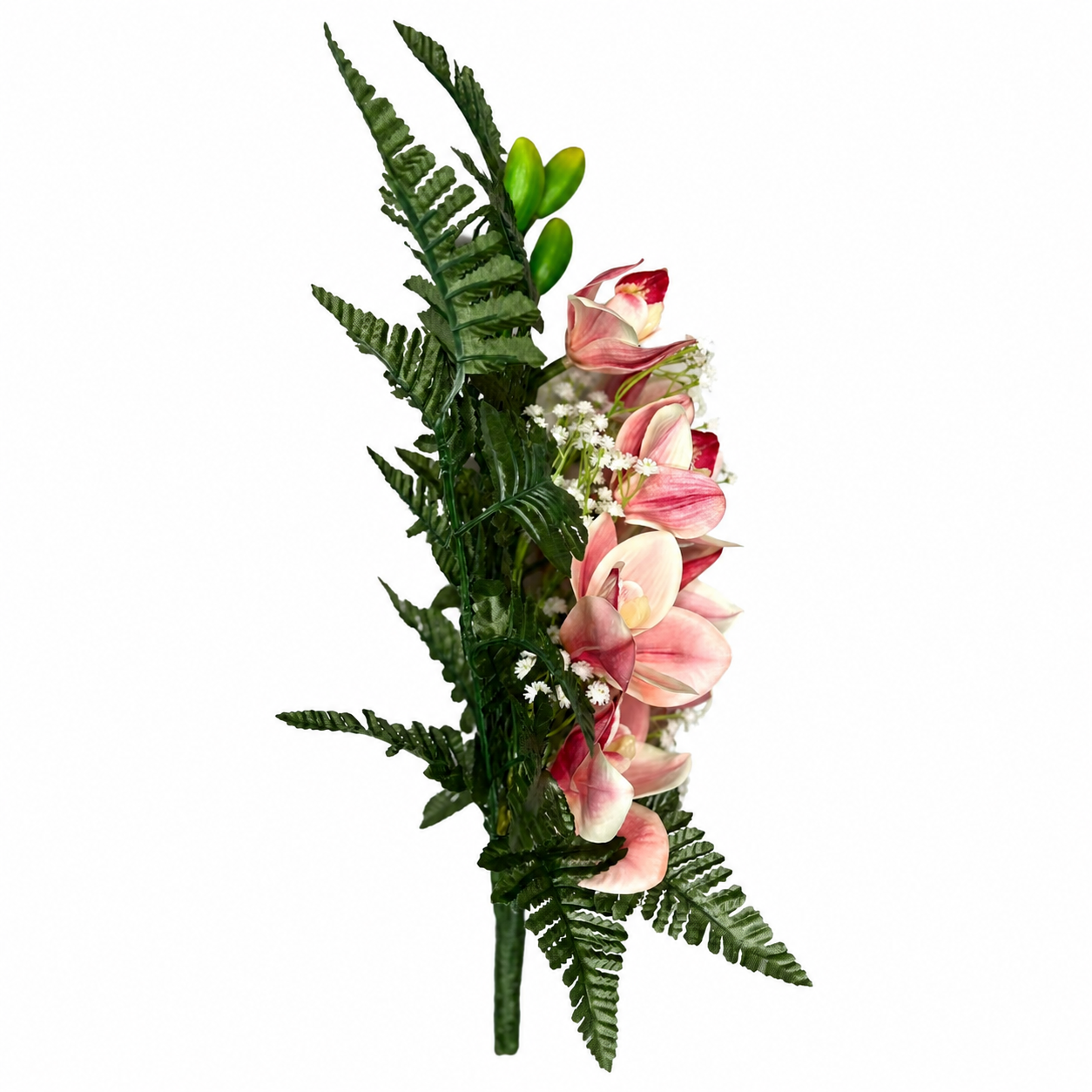Mazzo fiori artificiali per cimitero con orchidee in silicone pink - immagine 3